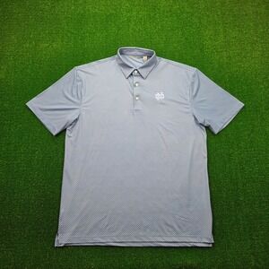 Notre Dame Fighting Irish Polo Shirt Mens XL Blue Diamond Print ND NCAA Logo
